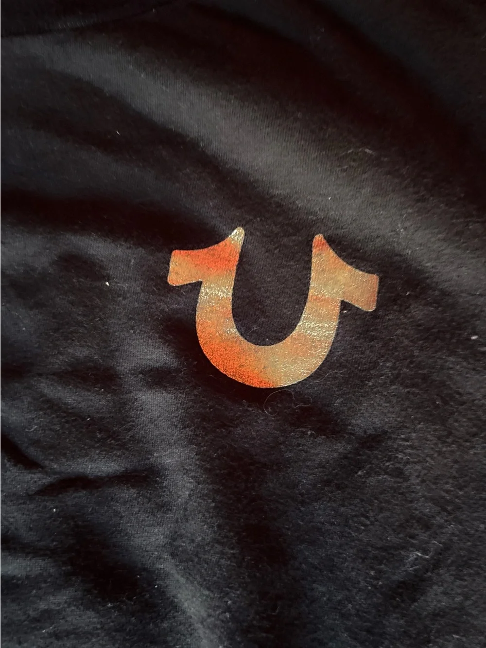 True Religion Black Short-Sleeve Tee with Orange Horseshoe
